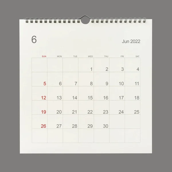 Junio 2022 Página Del Calendario Sobre Fondo Blanco Antecedentes Del — Foto de Stock