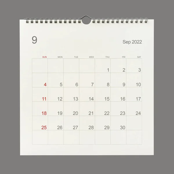 Septiembre 2022 Página Del Calendario Sobre Fondo Blanco Antecedentes Del —  Fotos de Stock