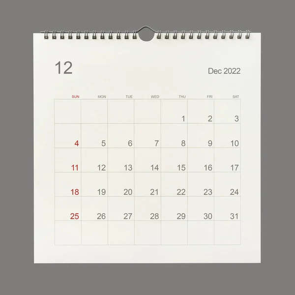 Diciembre 2022 Página Del Calendario Sobre Fondo Blanco Antecedentes Del —  Fotos de Stock