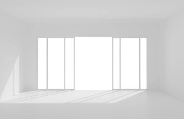 Yumuşak gölgeli arka plan için beyaz oda iç mekanı. 3B illüstrasyon.