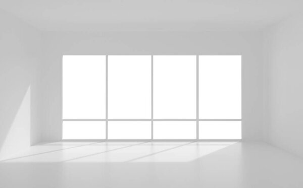 White room interior space for background with soft shadow. 3D illustration.