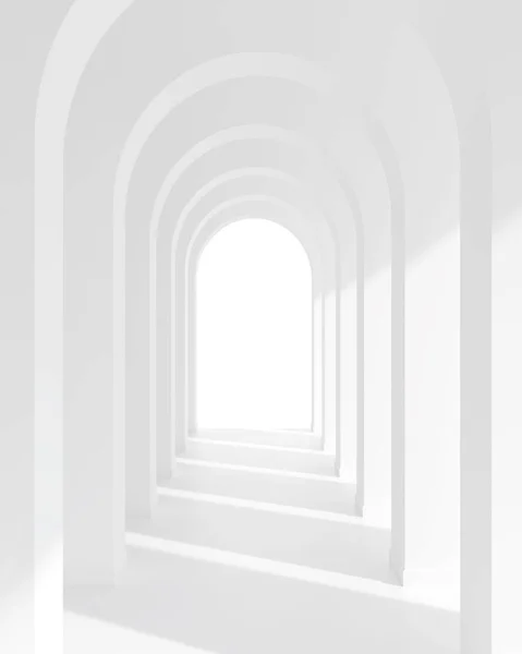 Arquitectura Blanca Arco Pasillo Espacio Corredor Curva Arco Abstracto Con —  Fotos de Stock