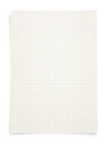 Weißes Papier Mit Raster Linienmuster Isoliert Auf Weißem Hintergrund Nahaufnahme — Stockfoto