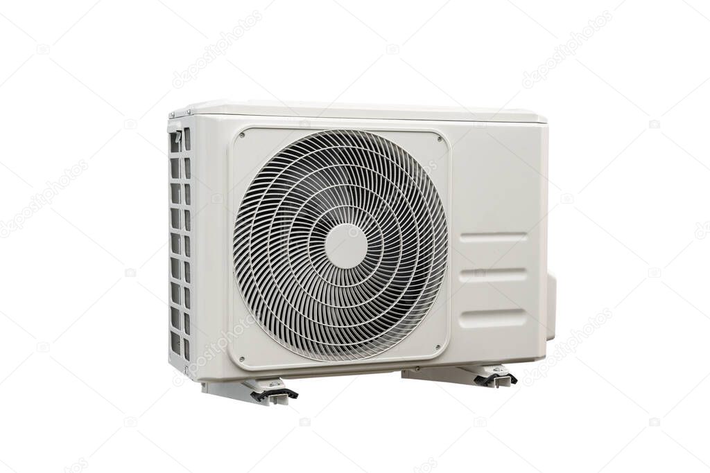 Condensing unit of air conditioning systems on white background with clipping path. Condensing unit for installed on wall.