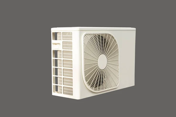 Unidad Condensación Sistemas Aire Acondicionado Sobre Fondo Gris Con Recorrido —  Fotos de Stock