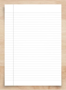 Kesme yolu ile ahşap beyaz kağıt çarşaf. Arkaplan için satır desenli beyaz defter kağıdı.