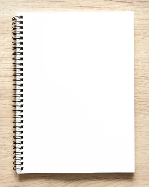 Prázdná Spirálovitě Vázaná Šablona Zápisníku Papírovým Krytem Kraft Izolovaným Dřevěném — Stock fotografie