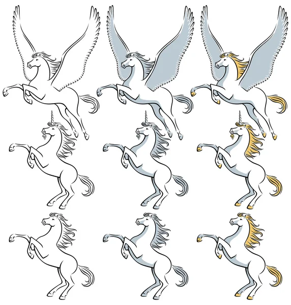 Pegasus Unicórnio Garanhão Linha Arte —  Vetores de Stock