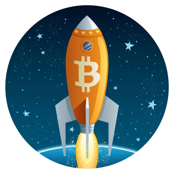 Cohete Bitcoin en el espacio — Archivo Imágenes Vectoriales