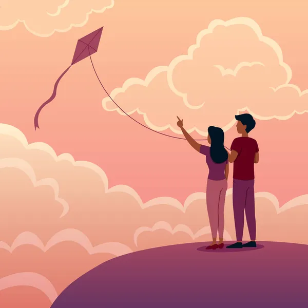 Lançando Kite Together — Vetor de Stock