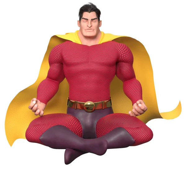 Superhero Meditating on White — Stock Photo, Image