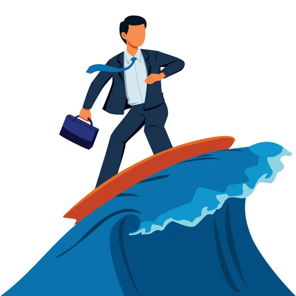 Homme d'affaires Riding Wave — Image vectorielle