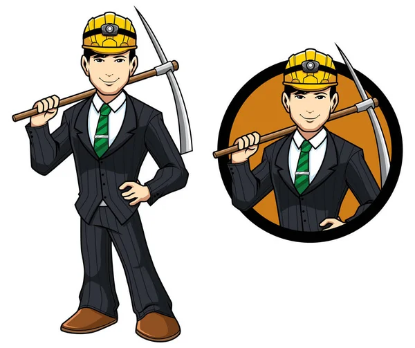 Miner Businessman Mascot — Stock Vector