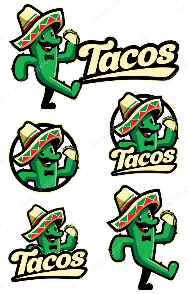 Mascot illustration for tacos, featuring funny cartoon cactus.