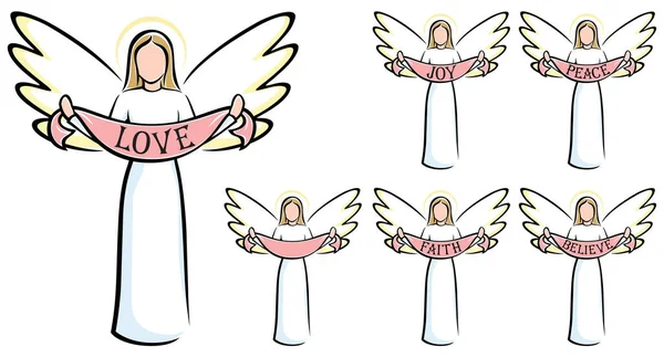 Angel Holding Banner — Vettoriale Stock