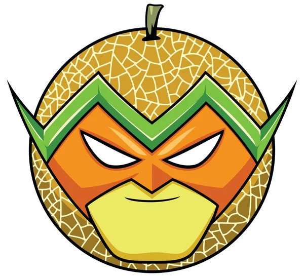 Illustration Mascotte Avec Super Héros Melon Isolé Sur Fond Blanc — Image vectorielle