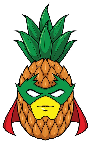 Ilustracja Maskotki Ananasowym Superbohaterem Odizolowanym Białym Tle — Wektor stockowy