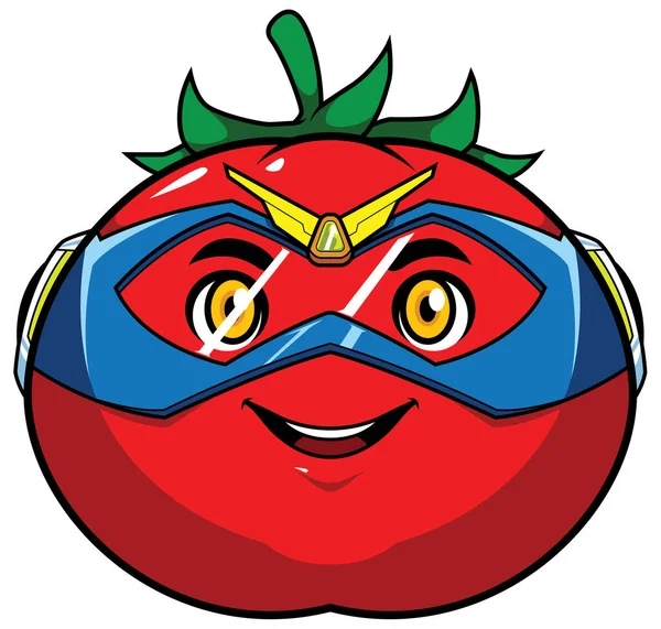 マスコットイラストともにトマトスーパーヒーロー隔離された白い背景 — ストックベクタ