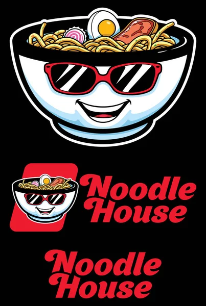 Cartoon Bowl Noodles Mascot Noodle Restaurant — Vector de stock