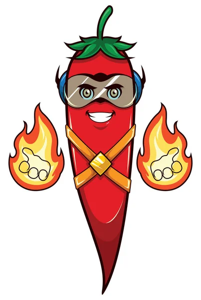 Mascot Illustration Hot Red Chili Pepper Superhero Isolated White Background — 图库矢量图片