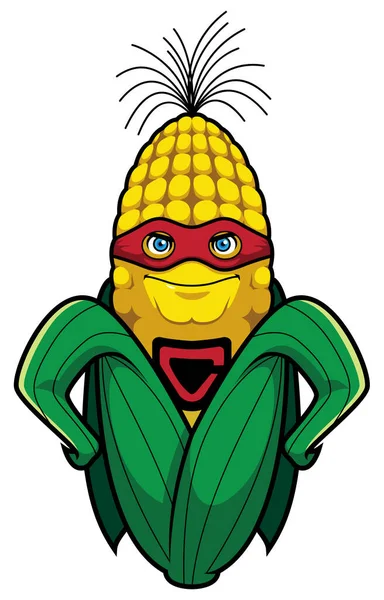 Maskot Ilustrace Kukuřice Superhrdina Izolované Bílém Pozadí — Stockový vektor