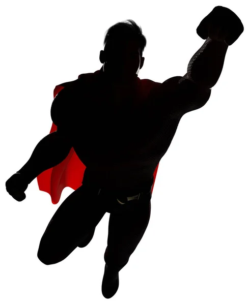 Render Determined Powerful Superhero Wearing Cape While Flying White Background — Foto de Stock