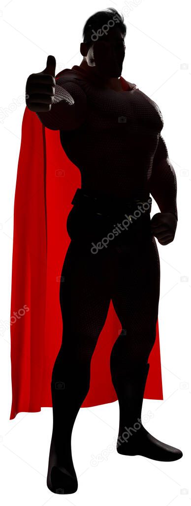 3d render of brave superhero giving thumbs up and blinking with his eye.