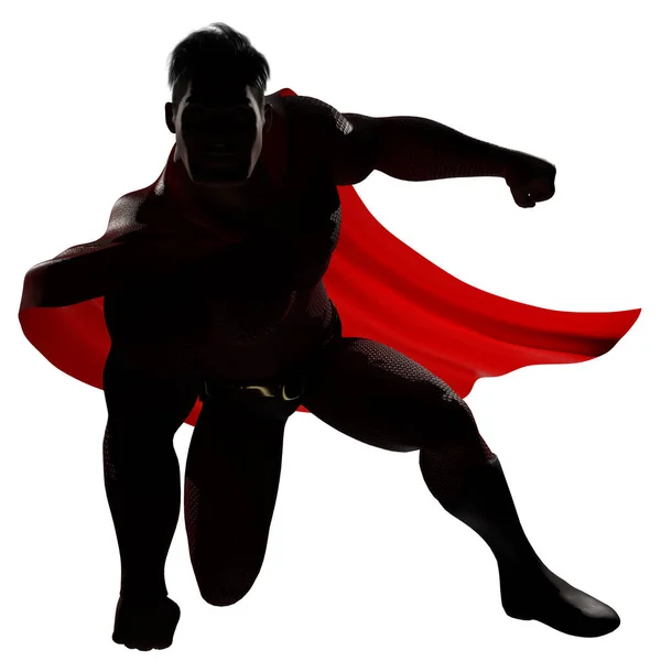 Рендеринг Решительного Мощного Супергероя Приземляющегося Неба — стоковое фото