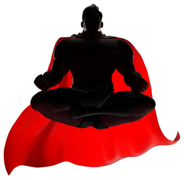 Front View Full Length Render Superhero Sitting Lotus Position While — Stockfoto