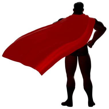 3D render of the back of a superhero over white background.