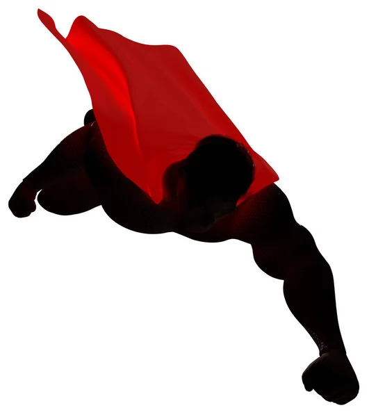 Render Determined Powerful Superhero Wearing Cape While Flying White Background — Foto de Stock