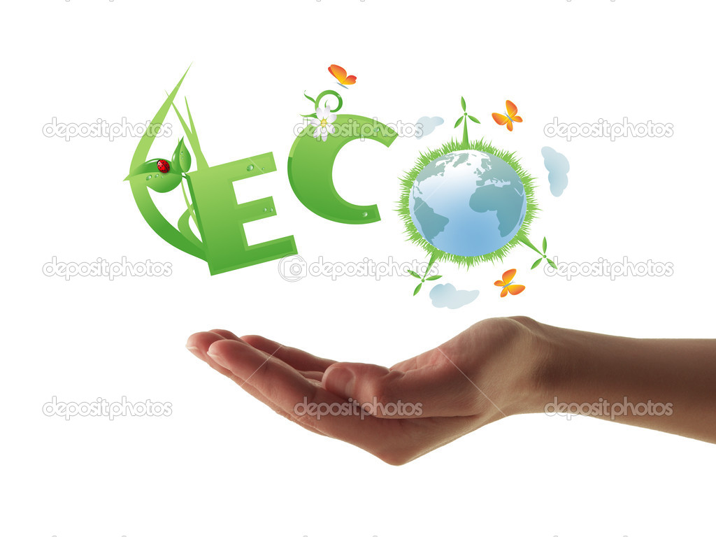 Hand holding Eco text