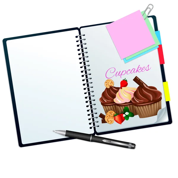 Livro de receitas ilustrado com biscoito-choco cupcake — Fotografia de Stock