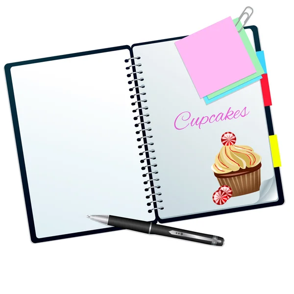Recipe book illustrated with cookie-choco cupcake — Stock Photo, Image
