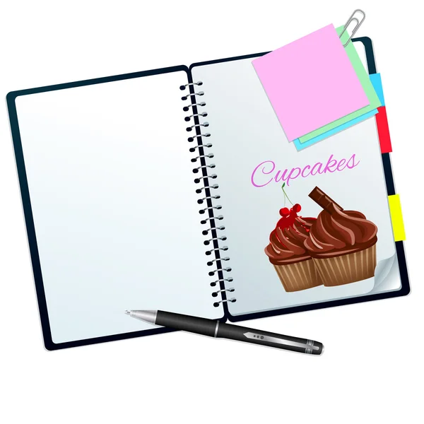 Книга рецептов, иллюстрированная печенье-шоколадный кекс — стоковое фото