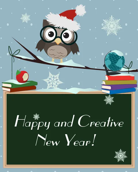 Owl Happy and Creative New Year — Stock Vector