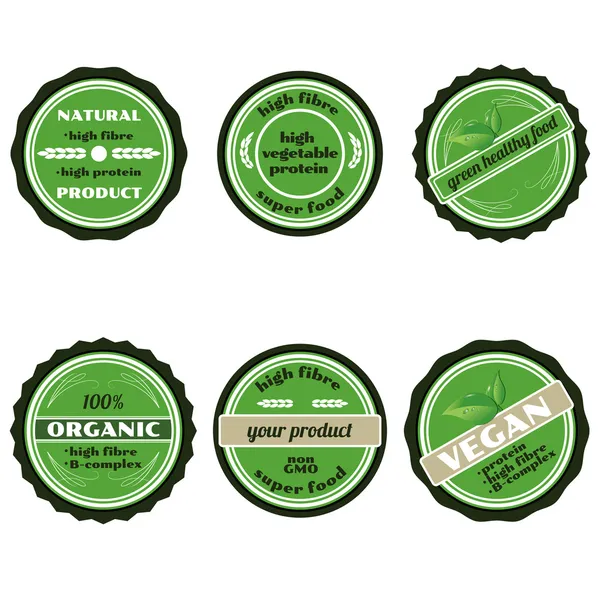 Conjunto de seis crachás orgânicos verdes — Fotografia de Stock