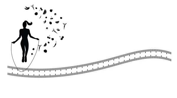 Silhouet achtergrond met springtouw oefening — Stockvector