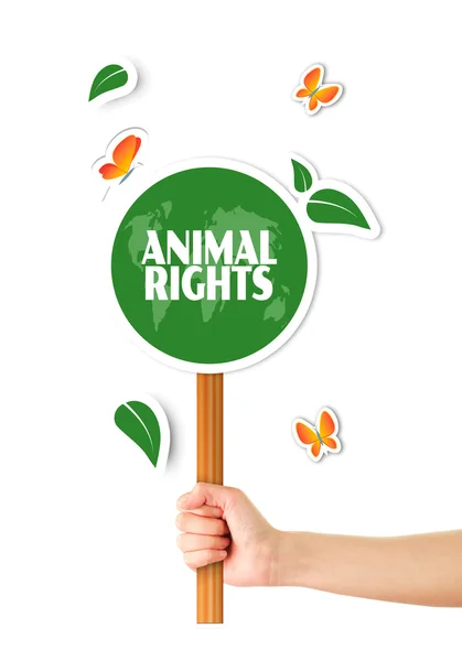 Hand holding green animal rights sign — Stock Photo, Image