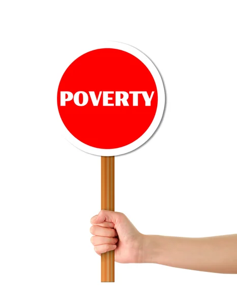 Yoksulluk kırmızı işaret tutan el — Stok fotoğraf