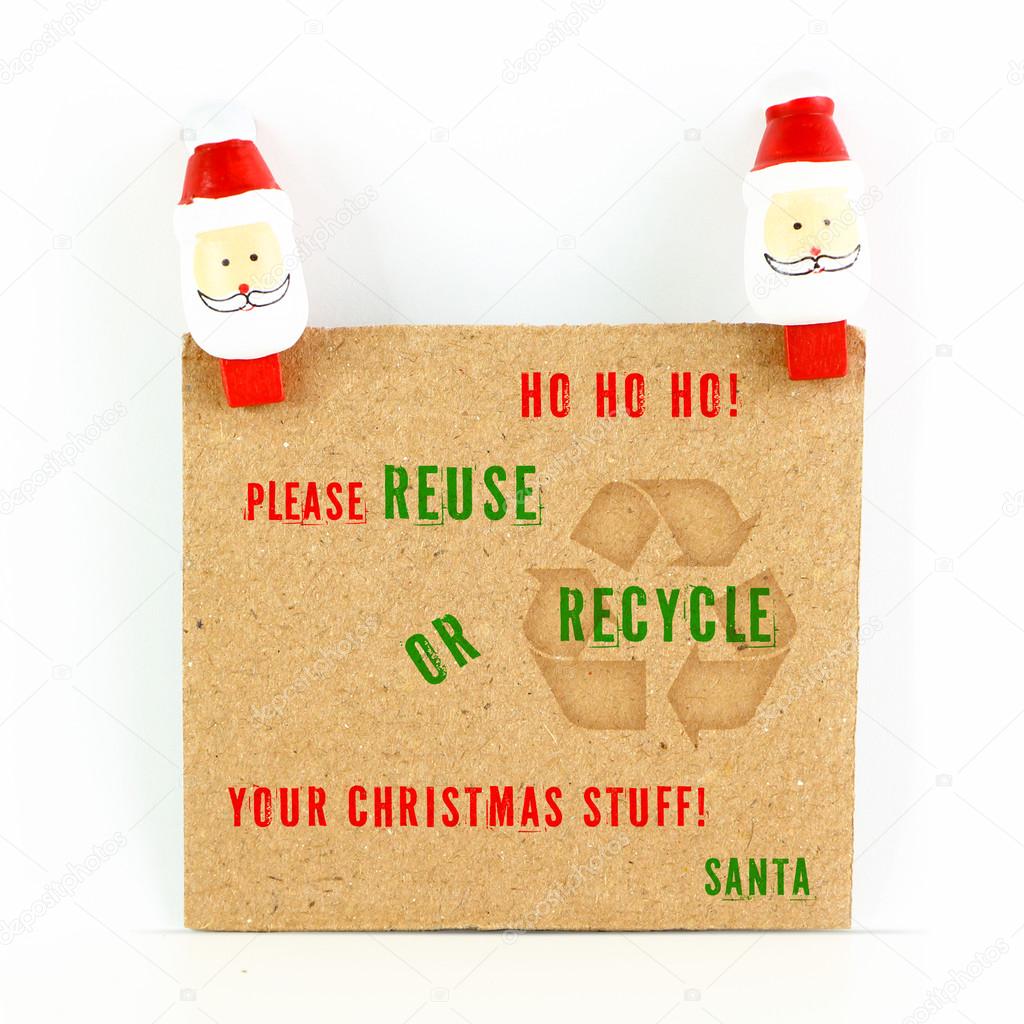 After Christmas card with environmental message with Santa isolated on white