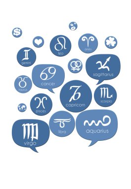 Astroloji konuşma balonları ve üzerinde beyaz izole simgeler