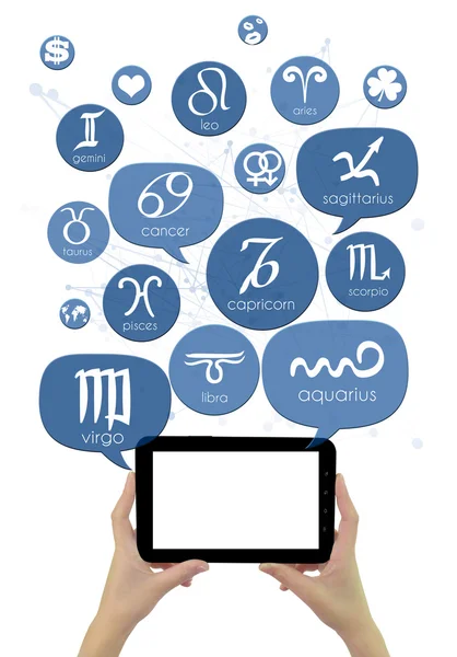 Online astrologie sitesjabloon op Tablet PC met pictogrammen geïsoleerd — Stockfoto