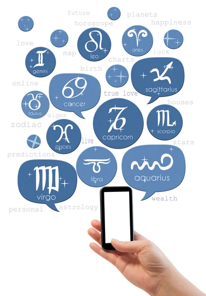 Hand holding smartphone with online astrology site template — Stock Photo, Image