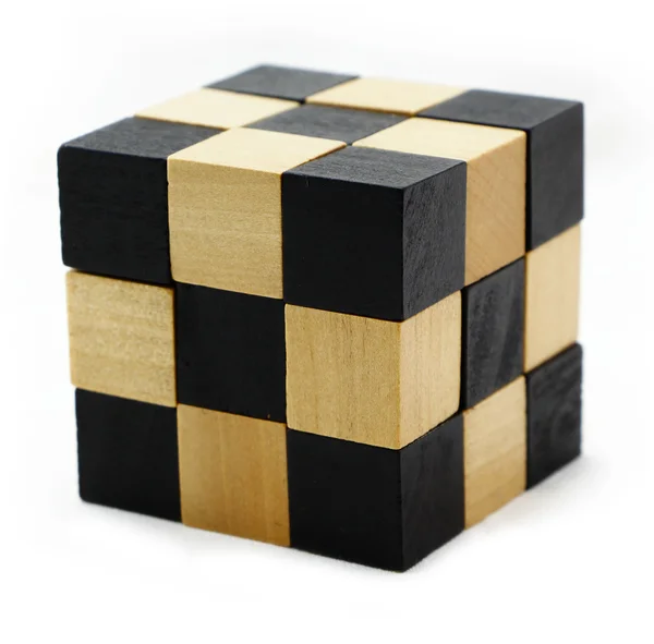 Puzzle de cubo en forma de bloques de madera aislados — Foto de Stock