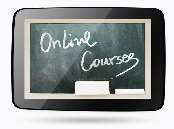 Blackboard inuti datorn tablett med online-kurser krita text — Stockfoto