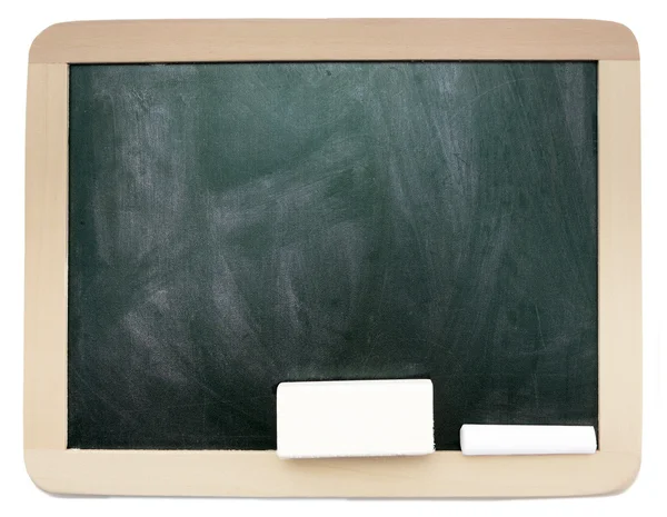 Empty smudged with calk blackboard with wooden frame isolated — Stock Photo, Image