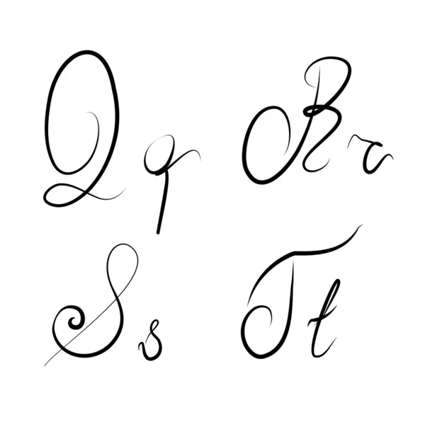Ręcznie narysowane litery kaligraficzne, q, r, s, t na białym tle — Zdjęcie stockowe