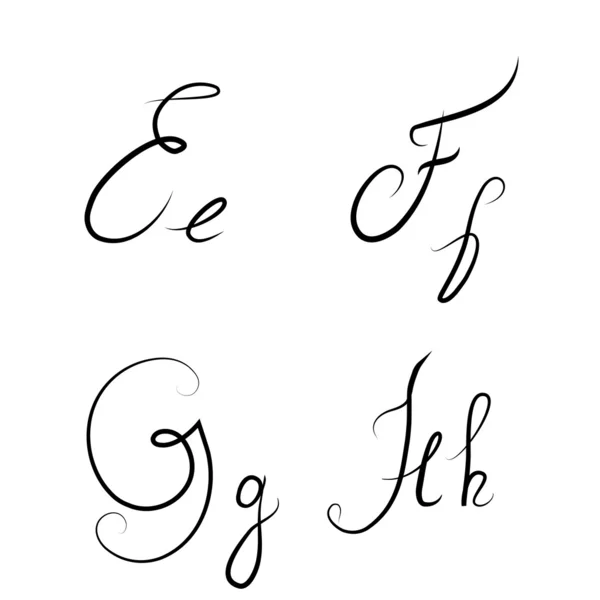 手工绘制的书法字母 e、 f、 g、 h 分离 — 图库照片