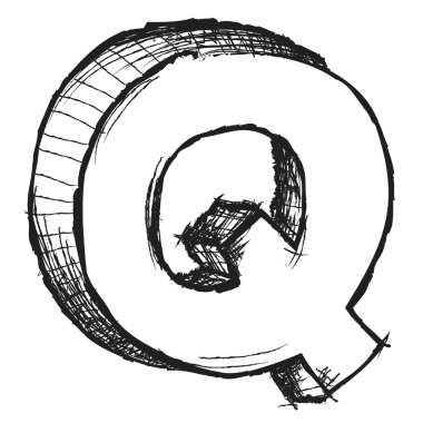 beyaz izole yarım yamalak elle çizilmiş harf q